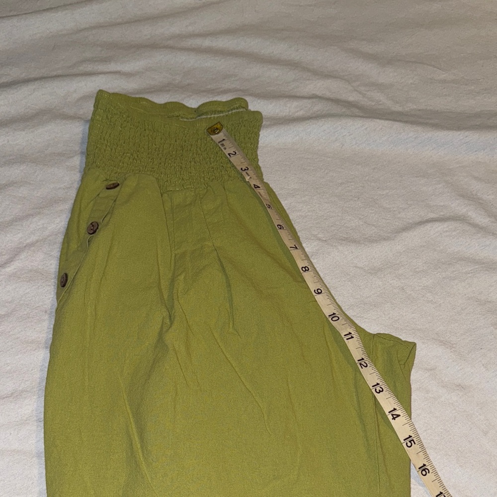 Cotton: boho Green Wide-Leg Pants. Stretch waistband Sz M - Picture 6 of 8